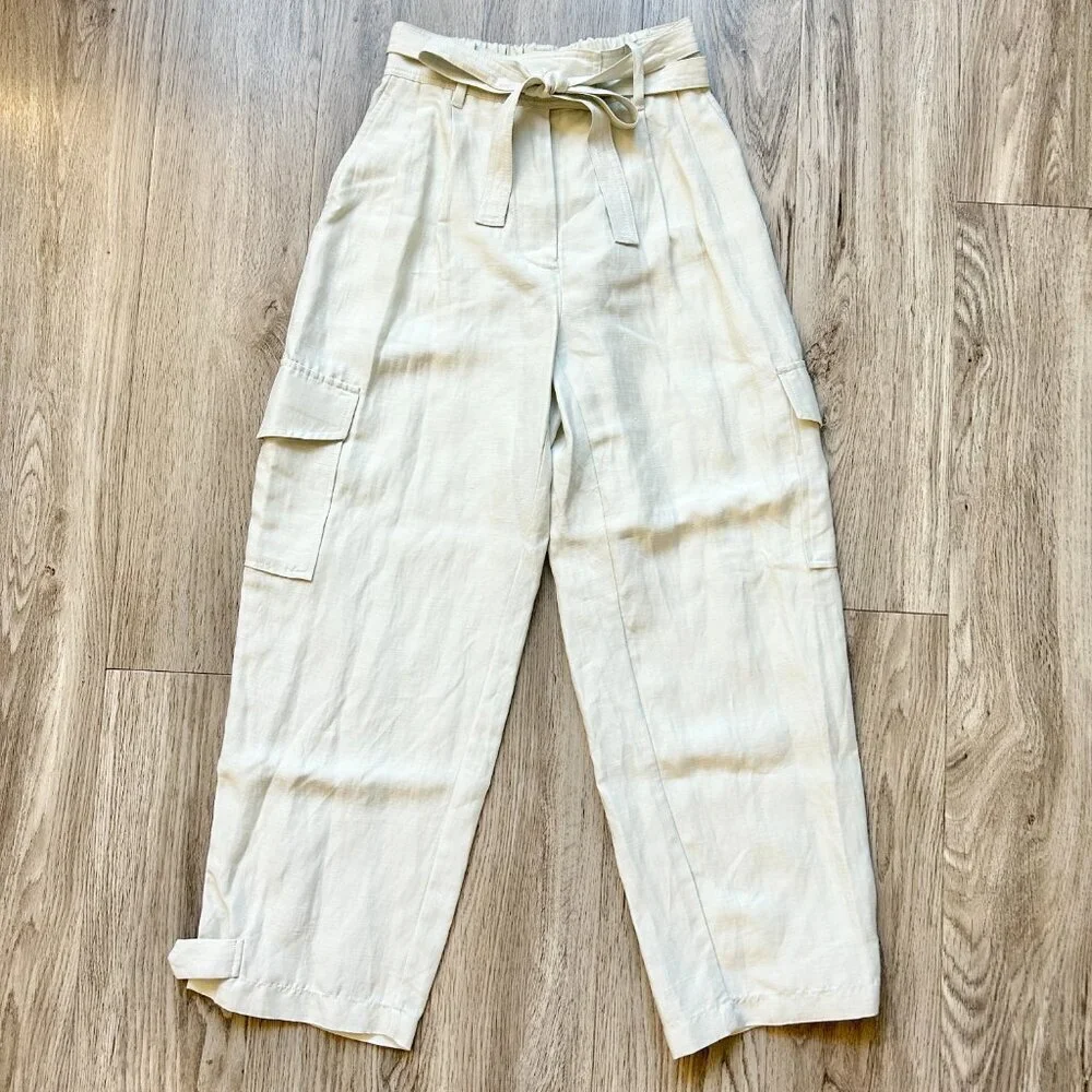 Aritzia Wilfred Kafka Linen High Rise Cargo Coastal Pants in Sand Cream Size 0